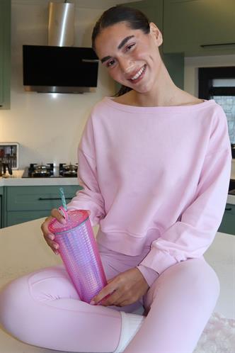 Pembe Kayık Yaka Kadın Sweatshirt MG2208