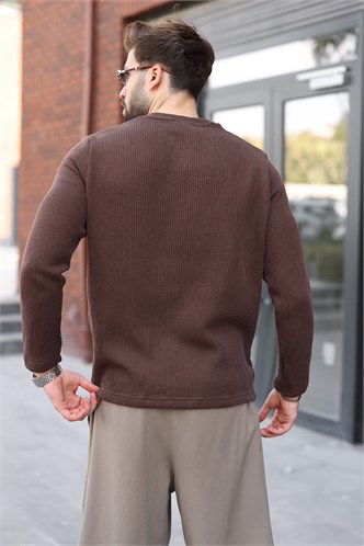 Kahverengi Bisiklet Yaka Fermuar Detaylı Erkek Triko Sweatshirt E7209