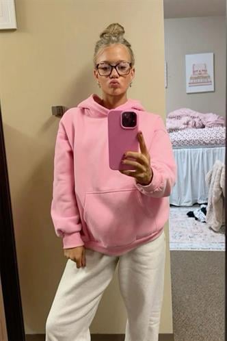 Pembe Kapüşonlu Şardonlu Oversize Cepli Sweatshirt MG2206