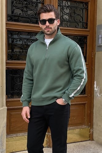 Haki Fermuarlı Yarım Balıkçı Yaka Erkek Sweatshirt E7164