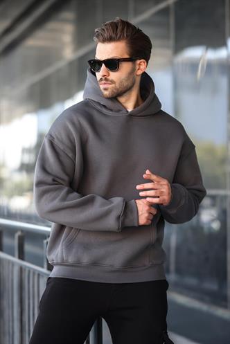 Füme Kapüşonlu Kanguru Cep Erkek Sweatshirt E7169