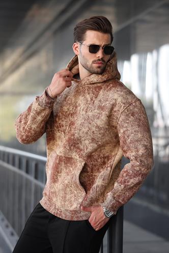 Kahverengi Desenli Kapüşonlu Erkek Sweatshirt E7167
