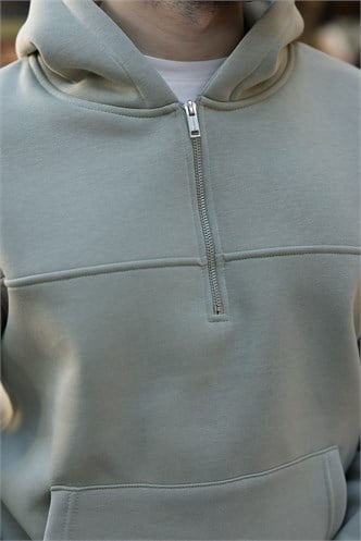 Mint Yeşili Kanguru Cepli Kapüşonlu Erkek Sweatshirt E7218