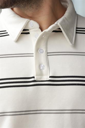 Ekru Çizgili Polo Yaka Erkek Sweatshirt E7172