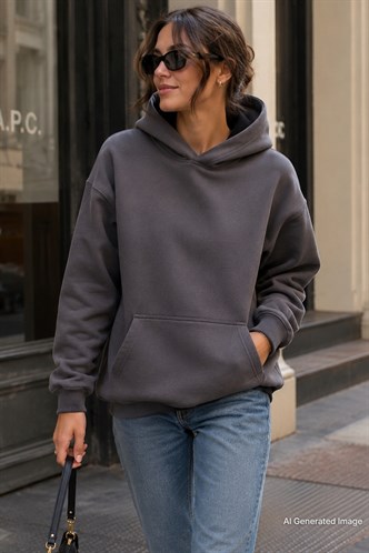 Füme Kapüşonlu Şardonlu Oversize Cepli Sweatshirt MG2206