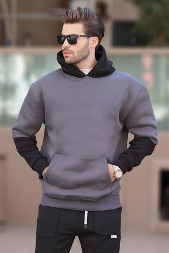 Füme Kapüşonlu Cep Detaylı Erkek Sweatshirt 7071