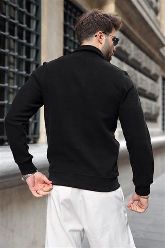 Siyah Dik Yaka Yarım Fermuarlı Erkek Sweatshirt E7211