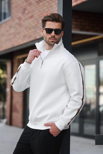 Ekru Fermuarlı Yarım Balıkçı Yaka Erkek Sweatshirt E7164