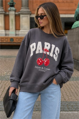 Füme Bisiklet Yaka Basic Sweatshirt MG2233