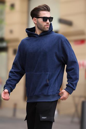 Lacivert Kapüşonlu Cep Detaylı Polar Erkek Sweatshirt 7093