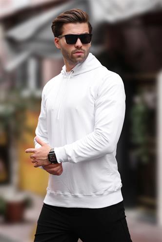 Beyaz Kapüşonlu Erkek Sweatshirt 7069