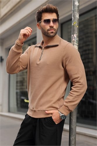 Vizon Dik Yaka Yarım Fermuarlı Erkek Sweatshirt E7211