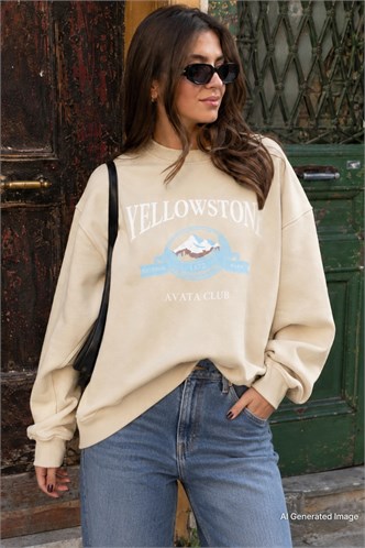 Beige Printed Crewneck Sweatshirt MG1571