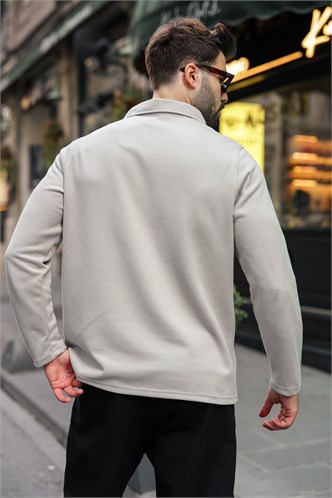 Boyalı Gri Yarım Fermuarlı Polo Yaka Dokulu Erkek Sweatshırt E7197