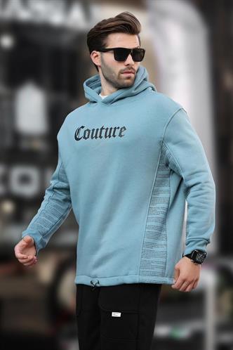 Mavi Kapüşonlu Baskılı Erkek Sweatshirt 7090
