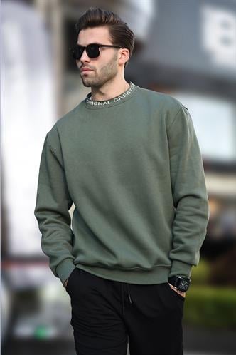 Haki Bisiklet Yaka Şardonlu Erkek Sweatshirt 7047