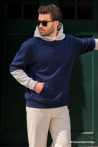 Lacivert Kapüşonlu Cep Detaylı Erkek Sweatshirt 7071