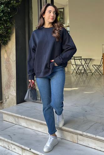 Lacivert Bisiklet Yaka Basic Sweatshirt MG2185