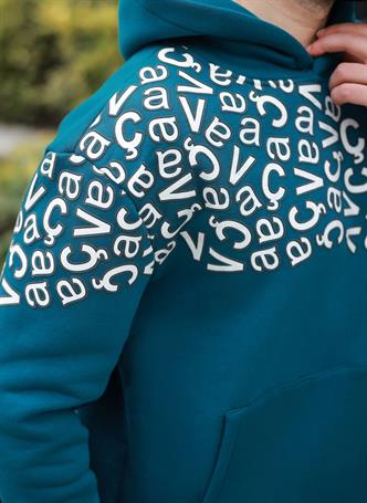 Petrol Yeşili Baskılı Kapüşonlu Erkek Sweatshirt E7160