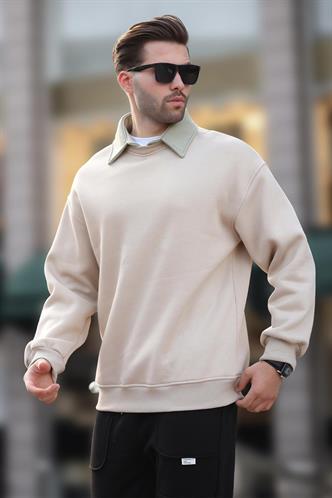 Bej Polo Yaka Erkek Sweatshirt 7086