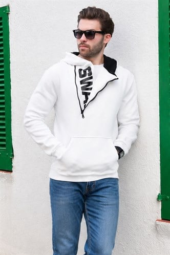 White Zipped Hoodie Sweatshirt 1767