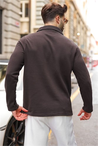 Acı Kahve Yarım Fermuarlı Polo Yaka Dokulu Erkek Sweatshırt E7197