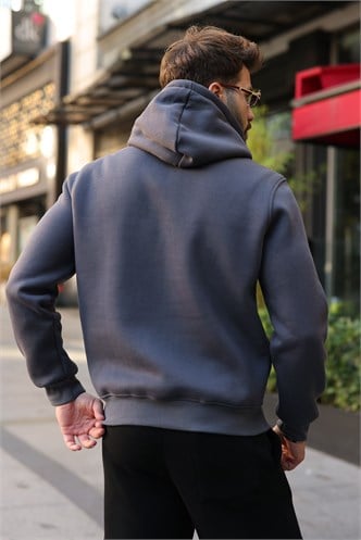 Füme Kanguru Cepli Kapüşonlu Erkek Sweatshirt E7218