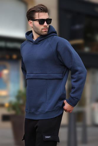 Lacivert Kapüşonlu Cep Detaylı Erkek Sweatshirt 7092