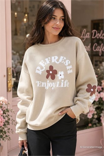Beige Crewneck Printed Sweatshirt MG1572
