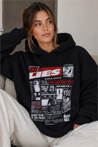 Black Printed Oversize Hoodie Sweatshirt MG1581