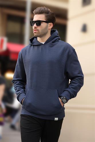 Lacivert Kapüşonlu Cep Detaylı Sweatshirt 7095