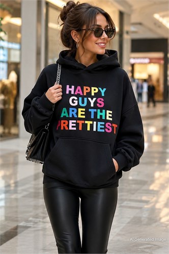 Black Colorful Embroidery Hoodie Sweatshirt MG1574