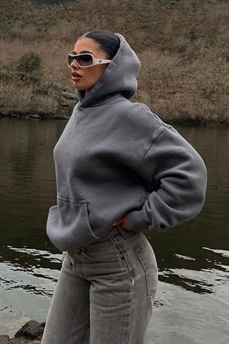 Füme Kapüşonlu Şardonlu Oversize Cepli Sweatshirt MG2206