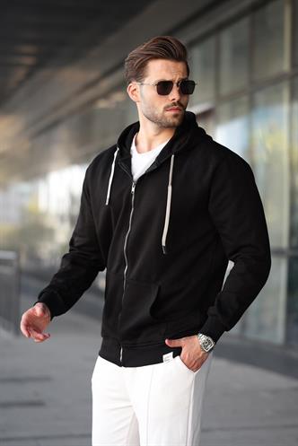 Siyah Fermuarlı Kapüşonlu Sweatshirt 6161