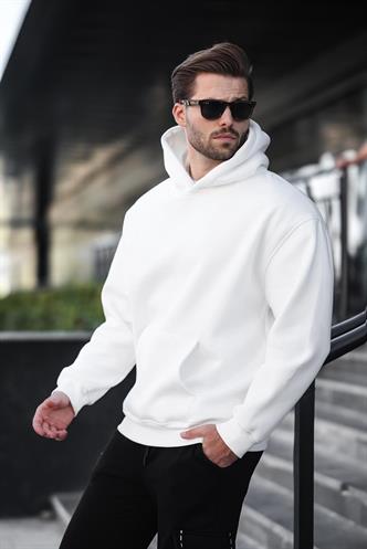 Ekru Kapüşonlu Kanguru Cep Erkek Sweatshirt E7169