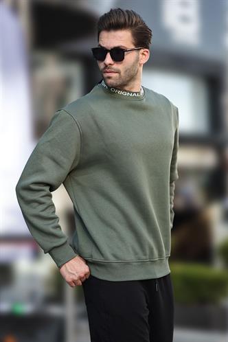 Haki Bisiklet Yaka Şardonlu Erkek Sweatshirt 7047