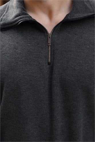 Antrasit Dik Yaka Yarım Fermuarlı Erkek Sweatshirt E7211