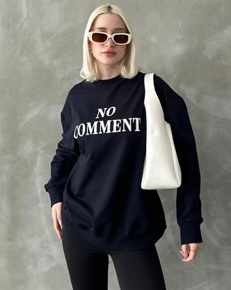 Lacivert Bisiklet Yaka Baskılı Oversize Kadın Sweatshirt MG1902
