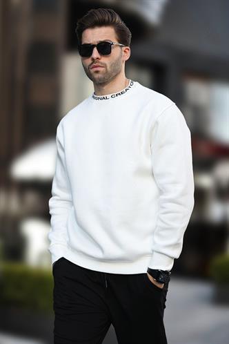 Ekru Bisiklet Yaka Şardonlu Erkek Sweatshirt 7047