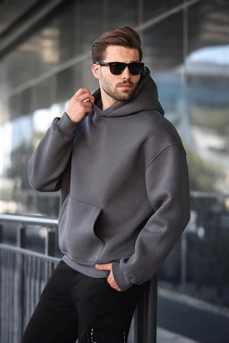 Füme Kapüşonlu Kanguru Cep Erkek Sweatshirt E7169