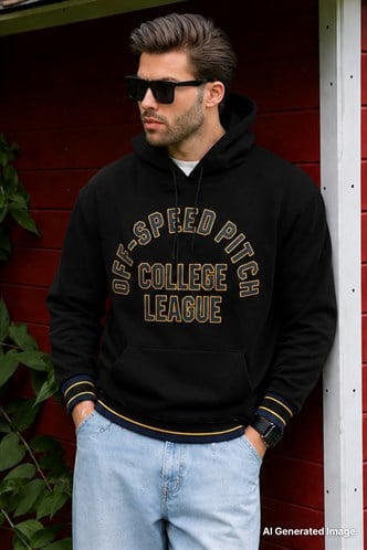 Siyah Kapüşonlu Cep Detaylı Baskılı Erkek Sweatshirt 7068