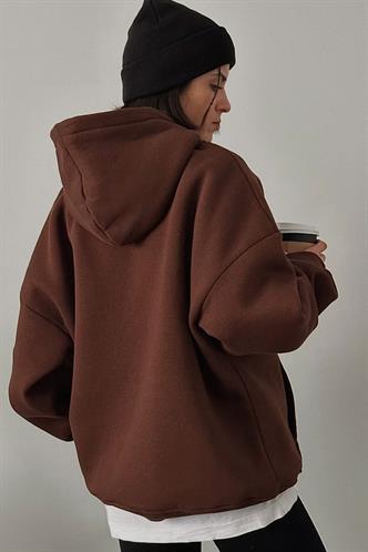 Acı Kahverengi Kapüşonlu Şardonlu Oversize Cepli Sweatshirt MG2206
