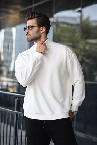 Ekru Yarım Balıkçı Yaka Erkek Basic Sweatshirt E7158