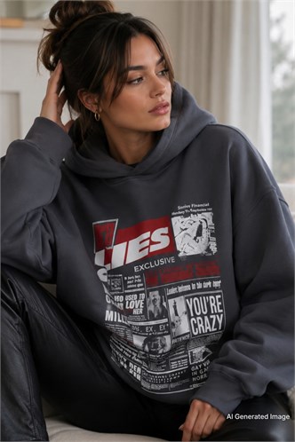 Anthracite Printed Oversize Hoodie Sweatshirt MG1581