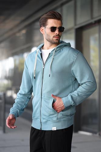 Soluk Mavi Fermuarlı Kapüşonlu Sweatshirt 6161