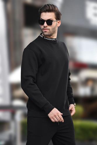 Siyah Bisiklet Yaka Şardonlu Erkek Sweatshirt 7047