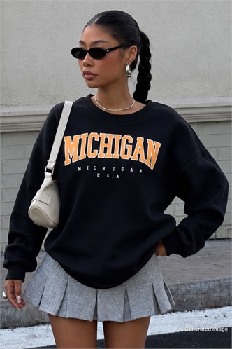 Mad Girls Printed Black Sweatshirt MG785