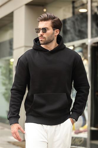 Siyah Kapüşonlu Kanguru Cep Erkek Sweatshirt E7163