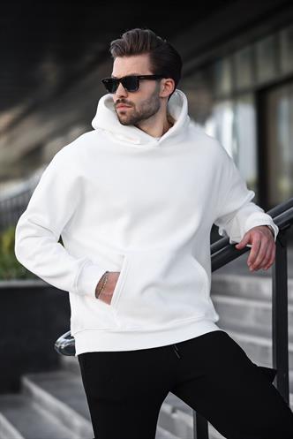 Ekru Kapüşonlu Kanguru Cep Erkek Sweatshirt E7169