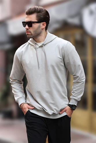 Boyalı Gri Kapüşonlu Erkek Sweatshirt 7069